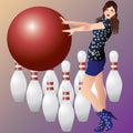 A girl and bowling.