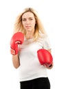 Girl boxer in red gloves Royalty Free Stock Photo