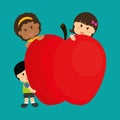 Girl boy apple fruit and kids menu concept Royalty Free Stock Photo