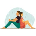 Girl and boy back to back sit on the floor, offended love couple Royalty Free Stock Photo