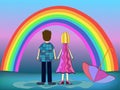 Girl and boy back view illustration Royalty Free Stock Photo