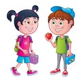 Girl and Boy with Backpacks and Lunches