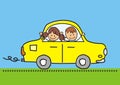 Girl and boy at car, road trip, eps. Royalty Free Stock Photo