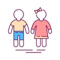 Girl and boy color line icon. Childcare concept.