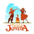 Girl and boy dancing at Brazilian Festa Junina Party. Vector illustration