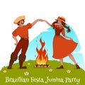 Girl and boy dancing at Brazilian Festa Junina Party. Vector illustration