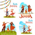 Girl and boy dancing at Brazilian Festa Junina Party. Vector illustration