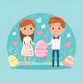 a girl and a boy with Easter eggs, illustration on a blue background. Royalty Free Stock Photo