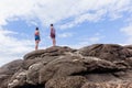 Girl Boy Explore Beach Rocks Sky Royalty Free Stock Photo