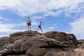 Girl Boy Explore Beach Rocks Sky Royalty Free Stock Photo