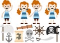 Girl and boy with red curly hair in striped clothes. Pirate and Marine Attributes