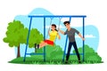 Girl and boy friend having fun on swing in park