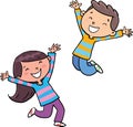 Girl and the boy happily jump for joy