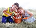 The girl with the boy on hay iron a favourite Royalty Free Stock Photo