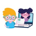 Girl and boy kid with laptop and book vector design Royalty Free Stock Photo