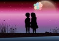 The girl and boy looked beautiful moonlight. Vector illustrations