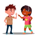 Girl And Boy Makes Fingers Appointment Vector. Isolated Illustration