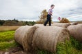 Girl Boy Playing Farm Bales Royalty Free Stock Photo