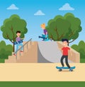 girl and boy playing skateboard in the ramps