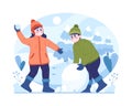 Girl and boy playing snowballs in winter Royalty Free Stock Photo