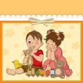 Girl and boy plays with toys