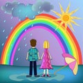 Girl, boy , rainbow illustration Royalty Free Stock Photo