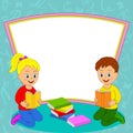 Girl and boy read the book and frame Royalty Free Stock Photo