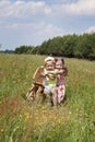 Girl with a boy riding a horse Royalty Free Stock Photo