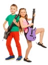 Girl and boy rock playing on electro guitars Royalty Free Stock Photo