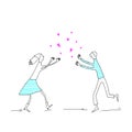 Girl and boy run towards each other, vector illustration meeting a young couple