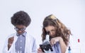 Girl and boy studying science at school Royalty Free Stock Photo