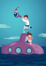 Girl and boy on a submarine Royalty Free Stock Photo