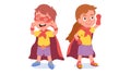 Girl, boy super heroes children cartoon characters