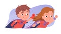 Girl, boy super heroes couple flying together Royalty Free Stock Photo