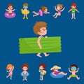 Girl and boy in swimsuit isolated, kids summer vacation Royalty Free Stock Photo