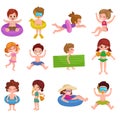 Girl and boy in swimsuit isolated, kids summer vacation Royalty Free Stock Photo