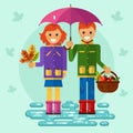 Girl and boy under the umbrella