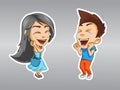 Girl and boy are very happy, laughing with pleasure, stickers with emotions