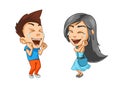 Girl and boy are very happy, laughing with pleasure, stickers with emotions
