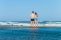 Girl Boy Watching Ocean Waves Royalty Free Stock Photo