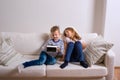 Girl and boy wearing virtual reality goggles. Studio shot Royalty Free Stock Photo