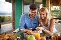 Girl and boyfriend looking on cell phone Royalty Free Stock Photo