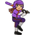 Girl Bracing Baseball Bat Cartoon Colored Clipart