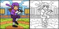 Girl Bracing Baseball Bat Coloring Illustration