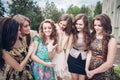Girl brags to girlfriends of a ring Royalty Free Stock Photo