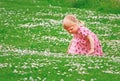 Girl in a bright strawberry pink summer dress Royalty Free Stock Photo