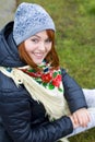 Girl in a bright Ukrainian scarf