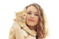 girl and a British cat isolated Royalty Free Stock Photo
