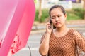 Girl with broken down car Royalty Free Stock Photo