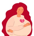 Girl with broken heart vector. Sad young woman broke up with her boyfriend, divorced her husband